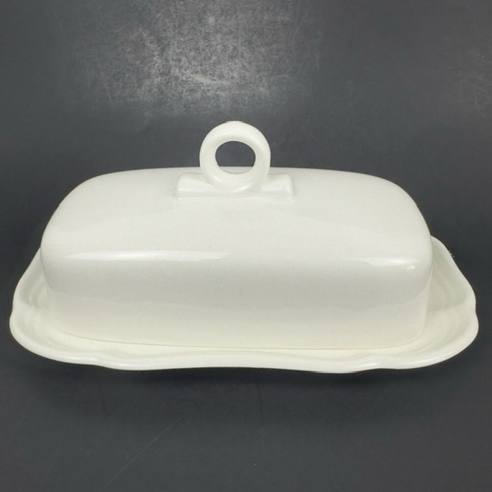 Mikasa French Countryside 1/4 Lb Covered Butter Dish All White, Scalloped Farm